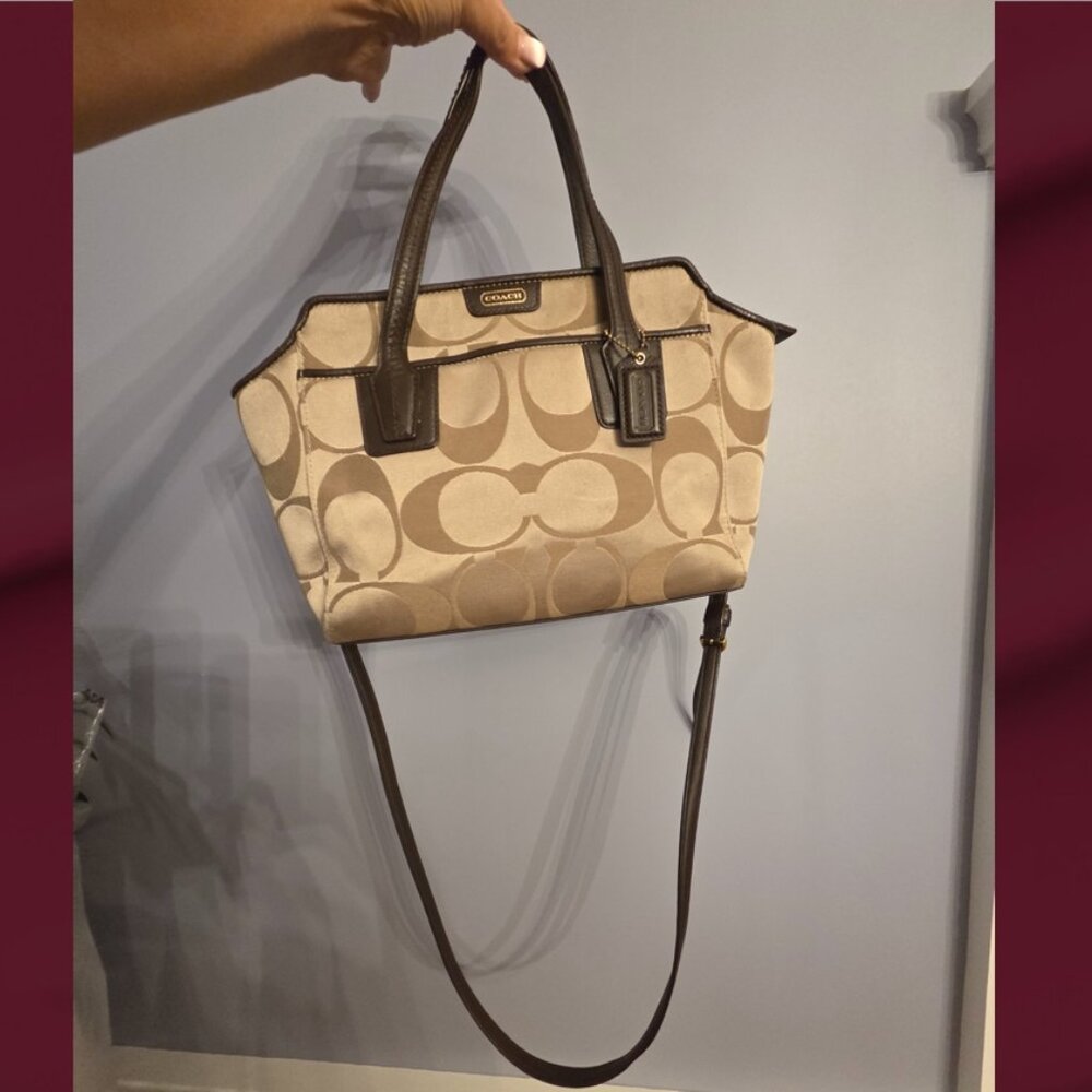Coach Taylor Signature Light Tan Canvas Mini Tote Cross Body Bag Style # F28641